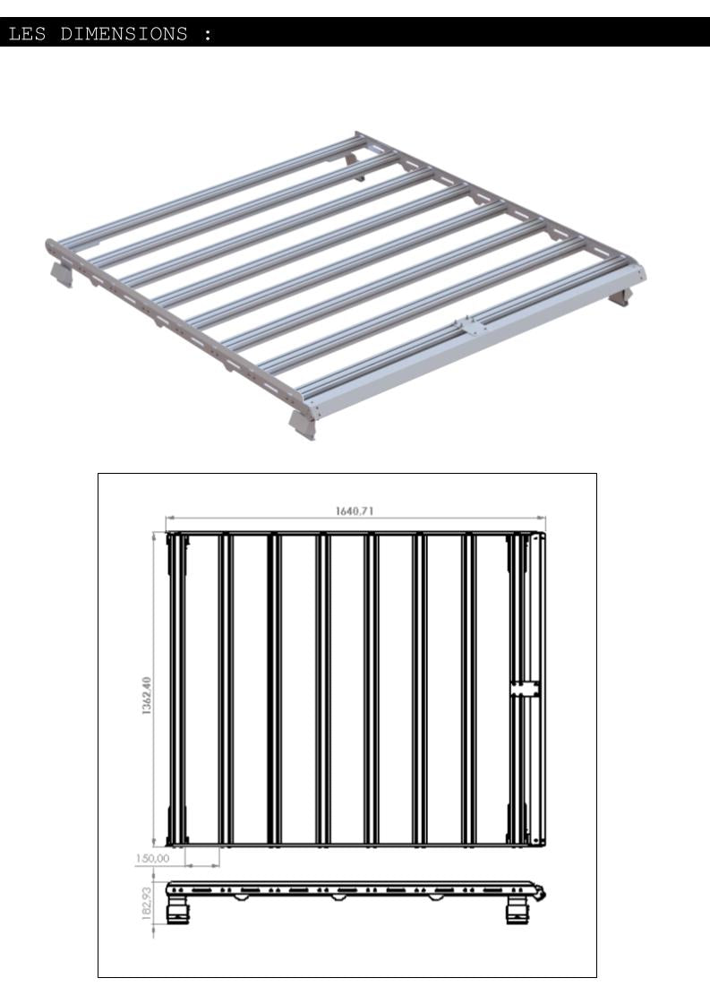 Galerie de toit, porte-bagage 3/4 charge lourde (heavy duty) en aluminium Baja de Wama Parts pour Suzuki Jimny 5 portes et 3 portes
